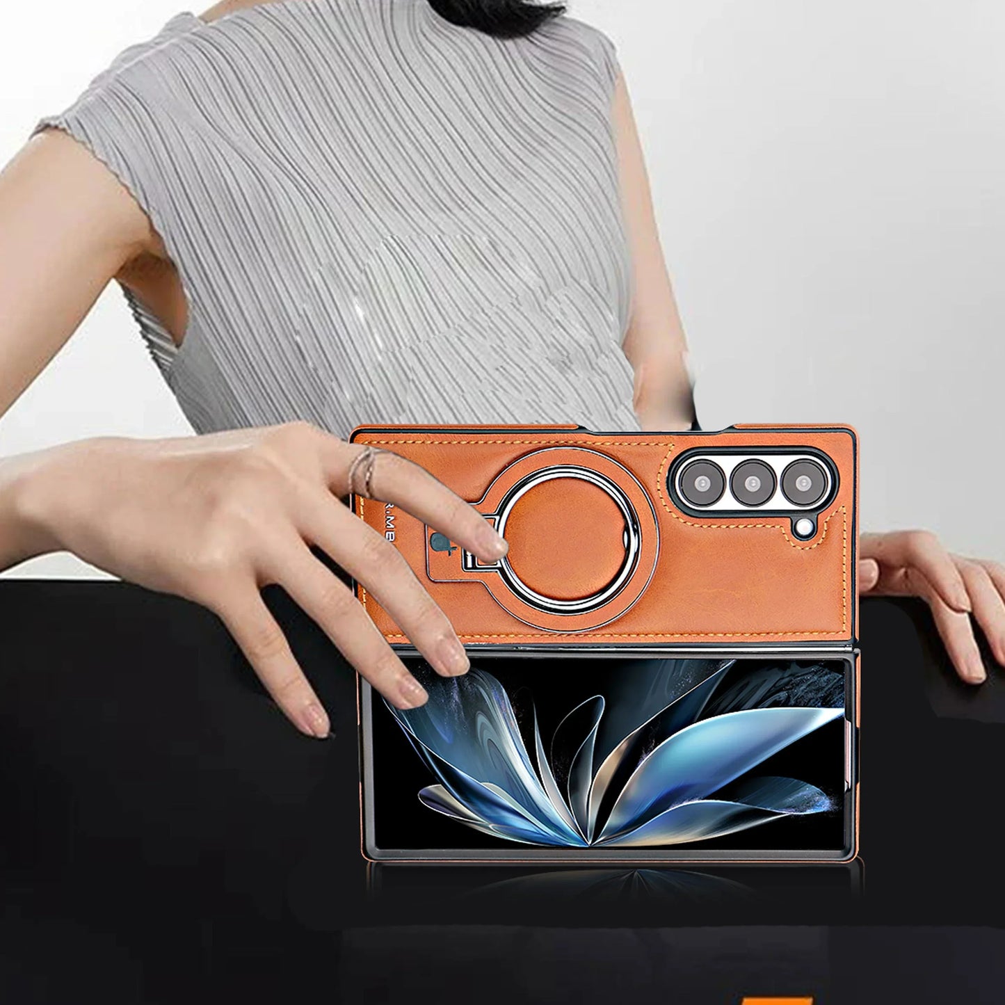 Magnetic Ring Leather Case with Stand