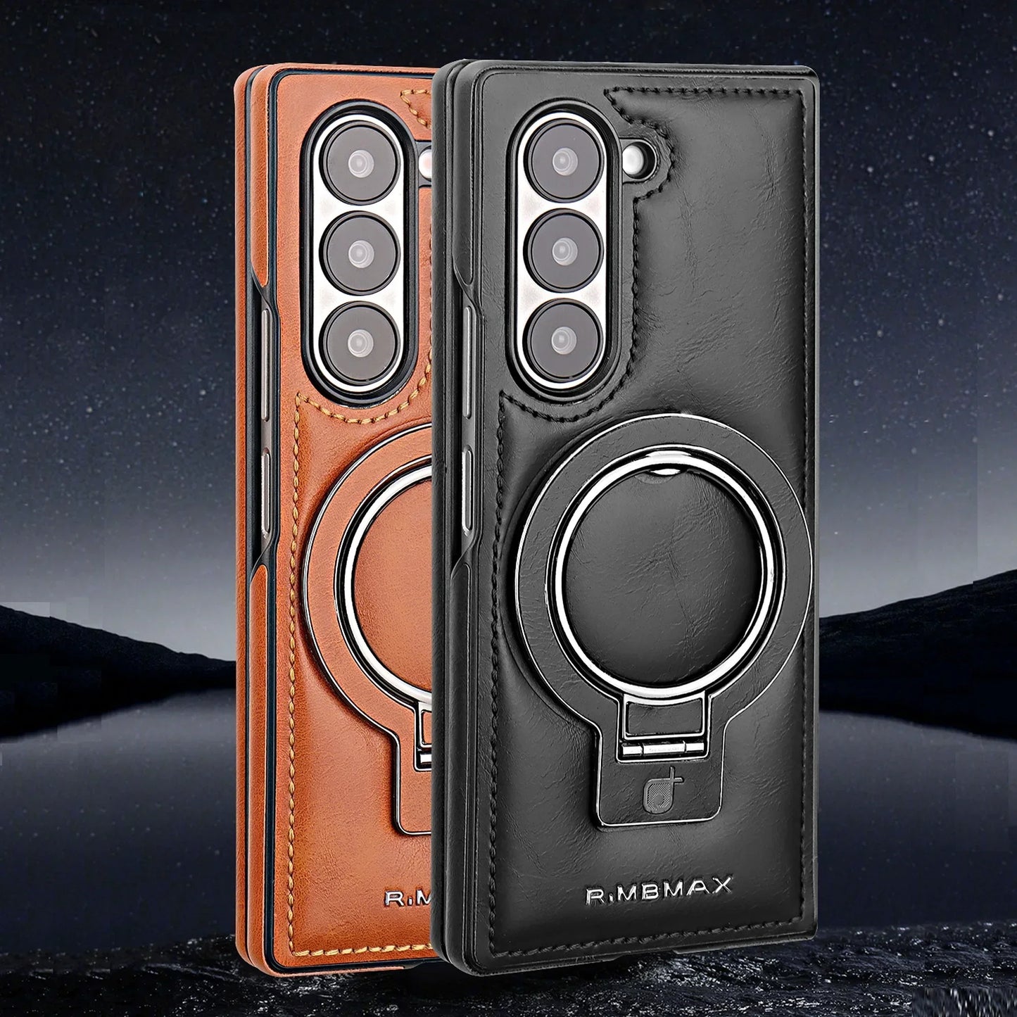 Magnetic Ring Leather Case with Stand