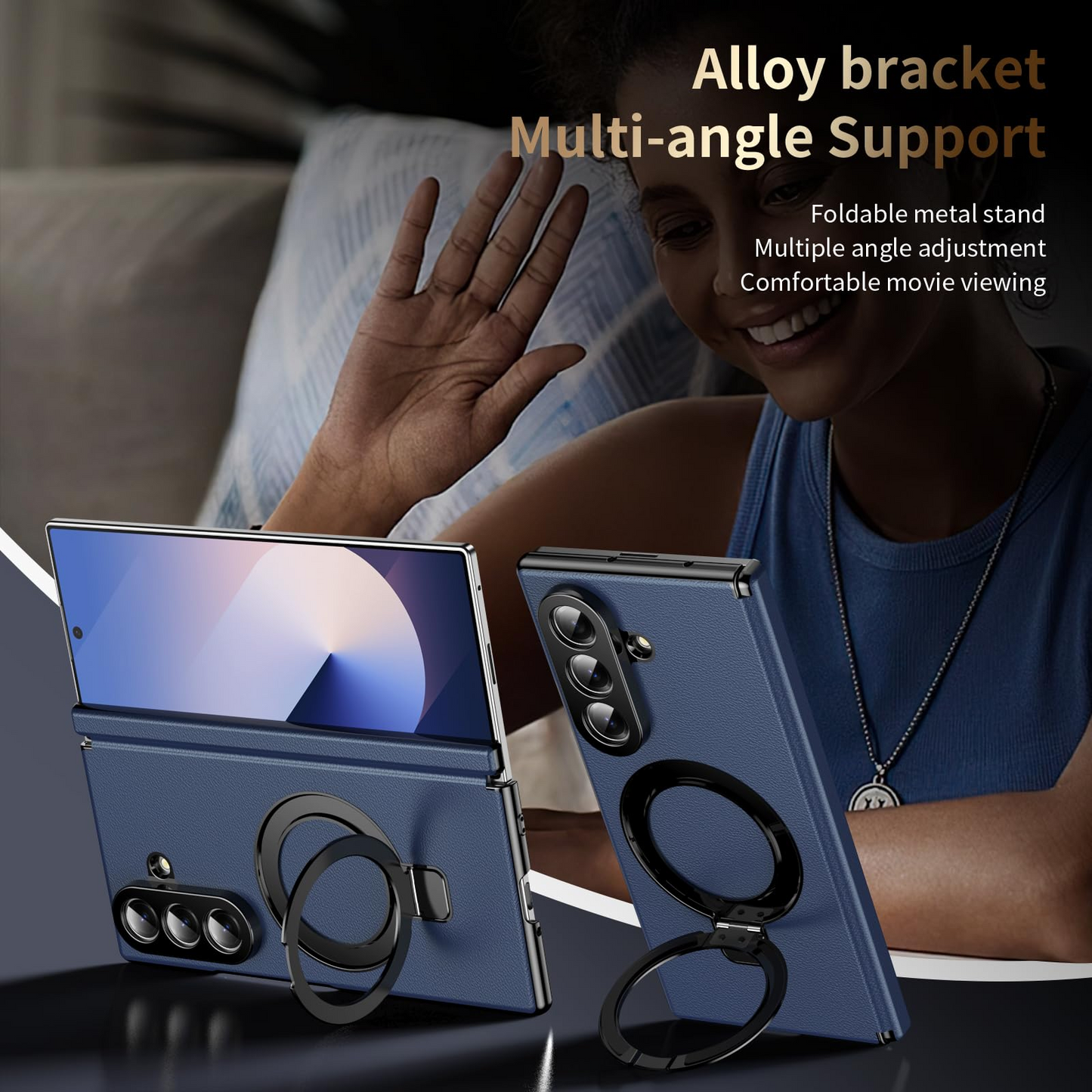 Fold Case with Metal Ring Stand & Hinge Guard