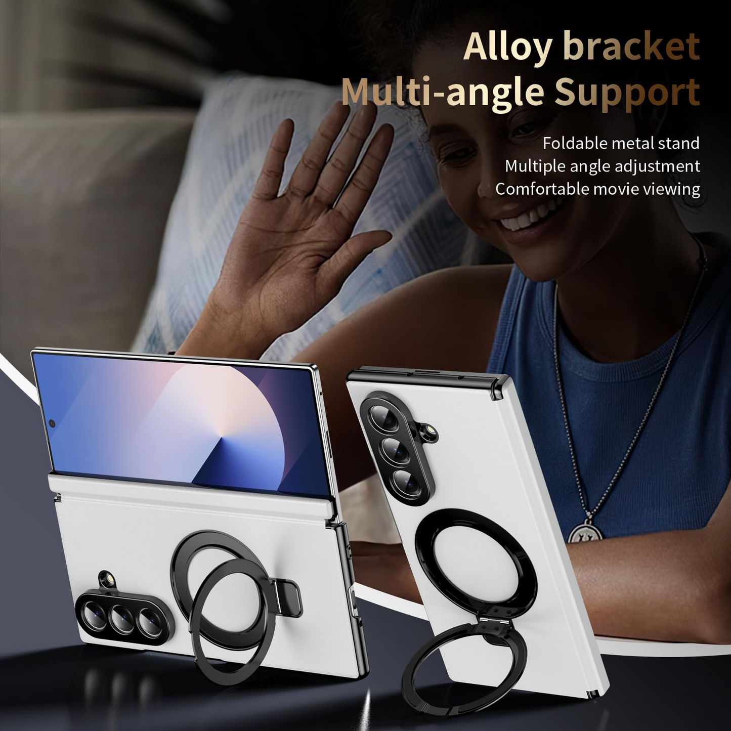 Fold Case with Metal Ring Stand & Hinge Guard