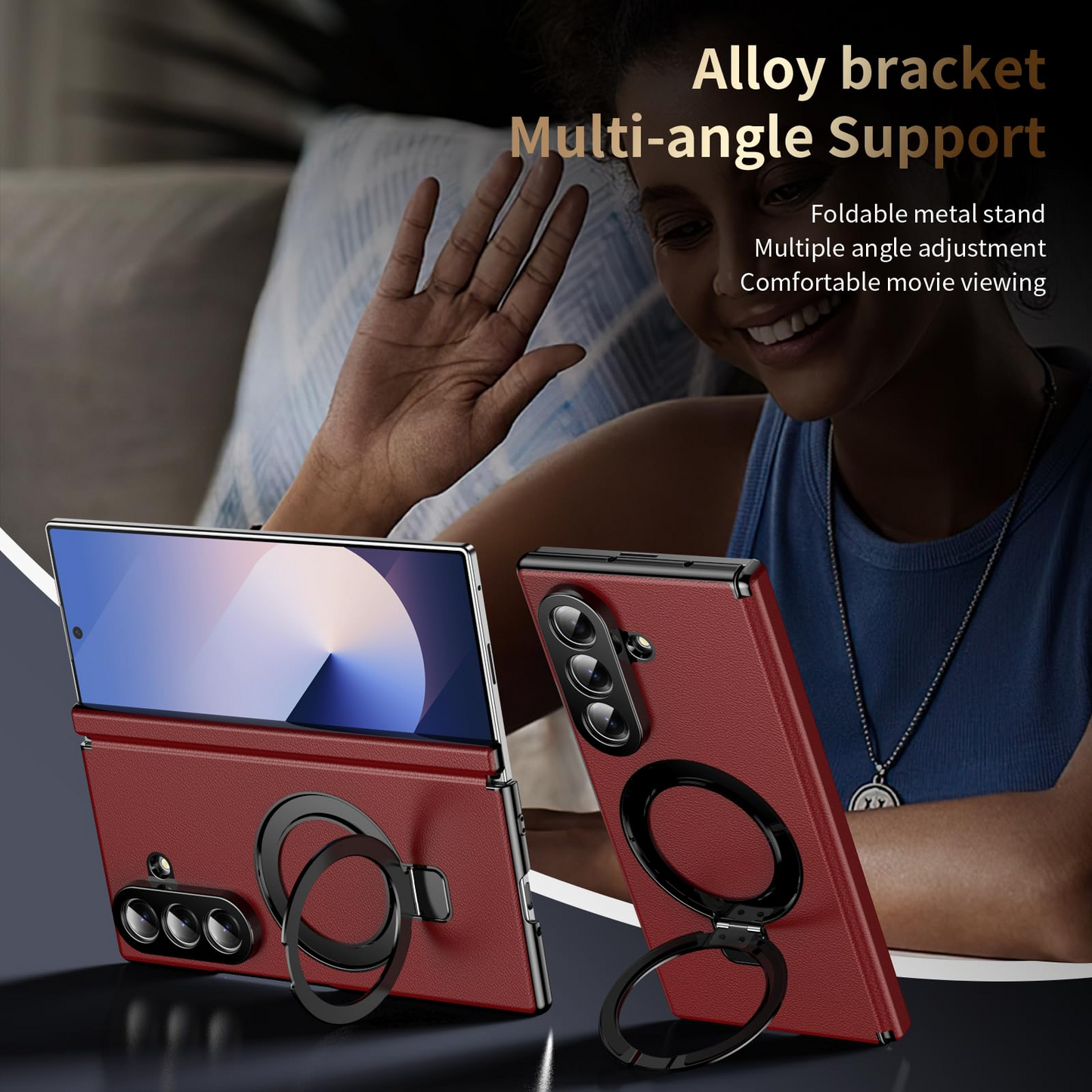 Fold Case with Metal Ring Stand & Hinge Guard