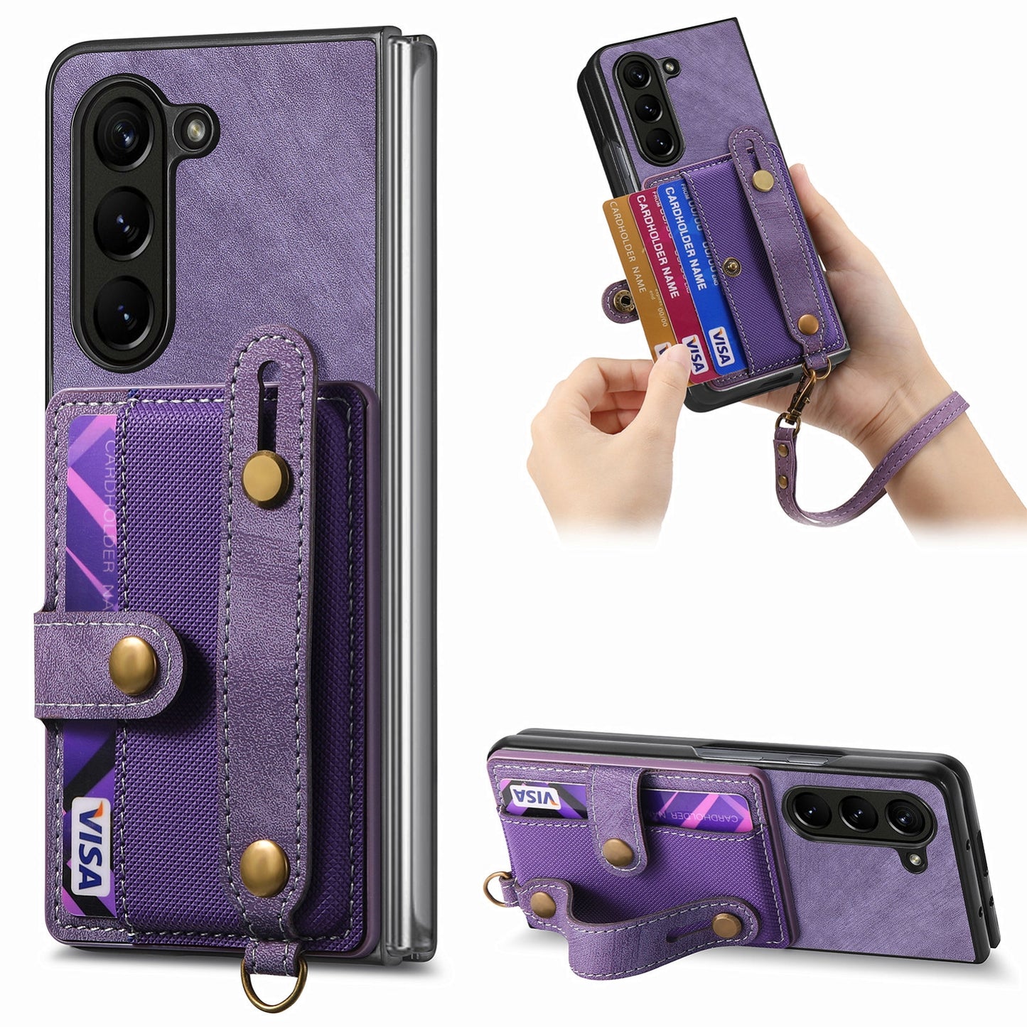 Retro Wallet Leather Case with Cross Wristband