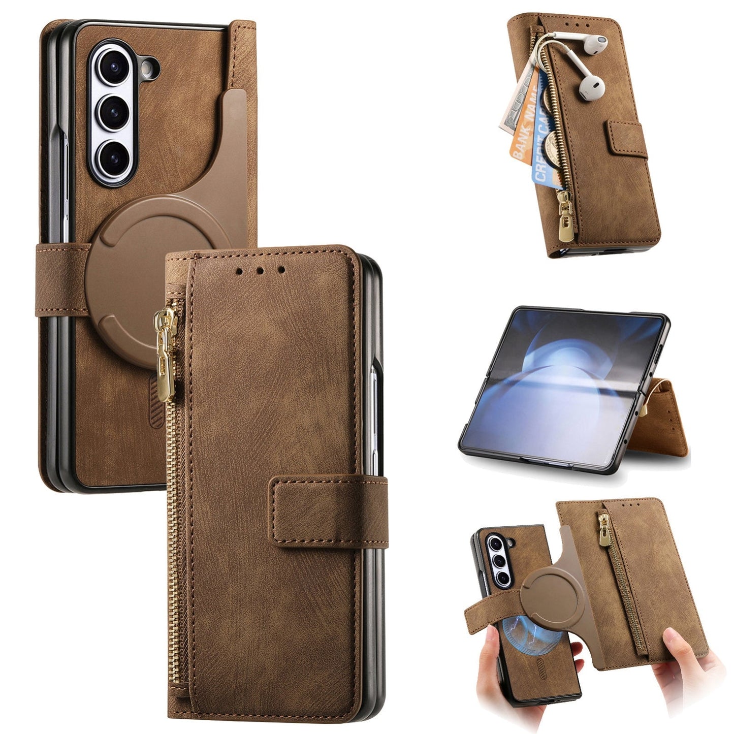 Retro MagSafe Magnetic Zipper Wallet Leather Case