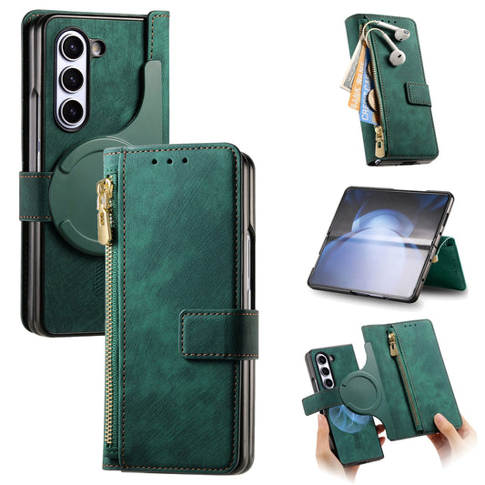 Retro MagSafe Magnetic Zipper Wallet Leather Case