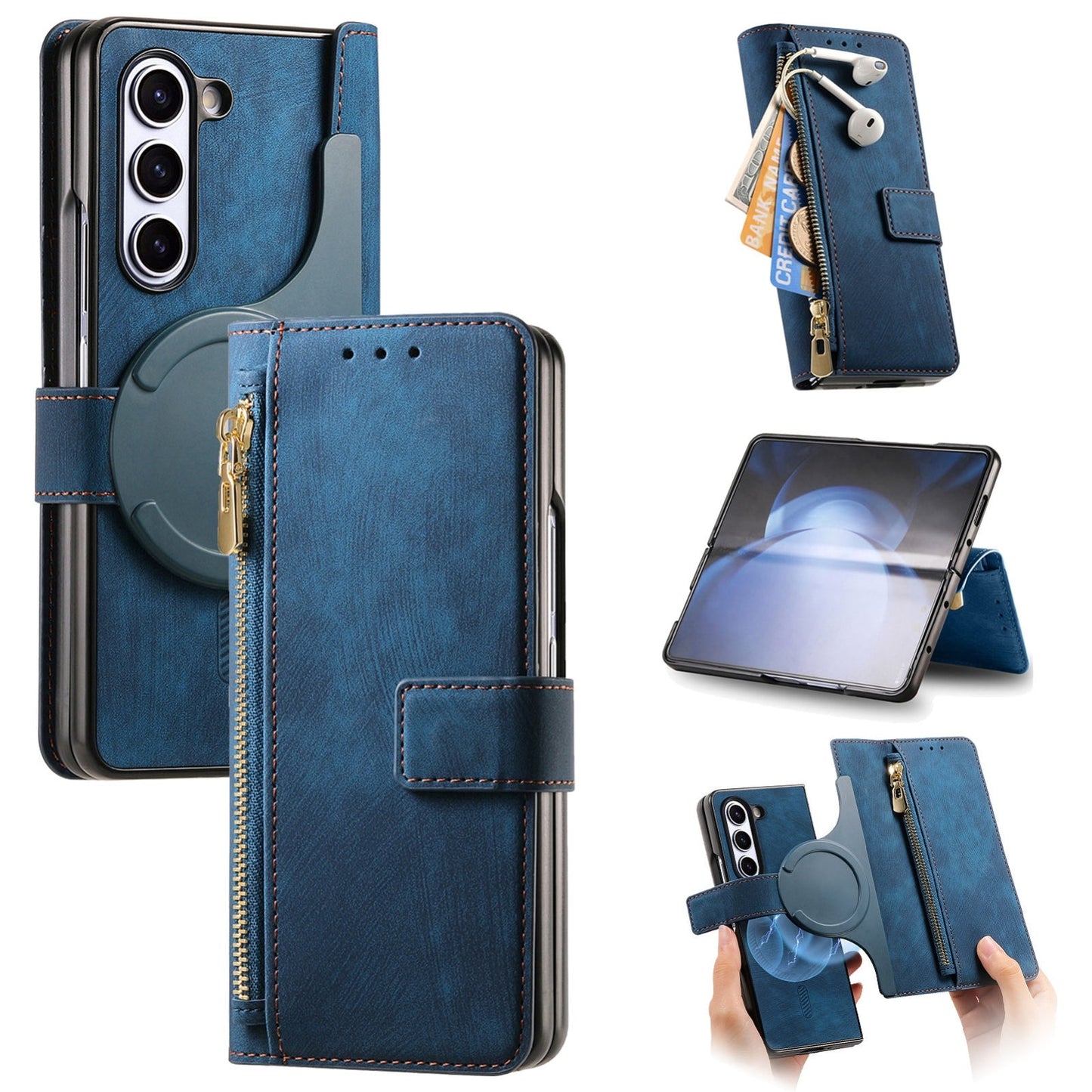 Retro MagSafe Magnetic Zipper Wallet Leather Case
