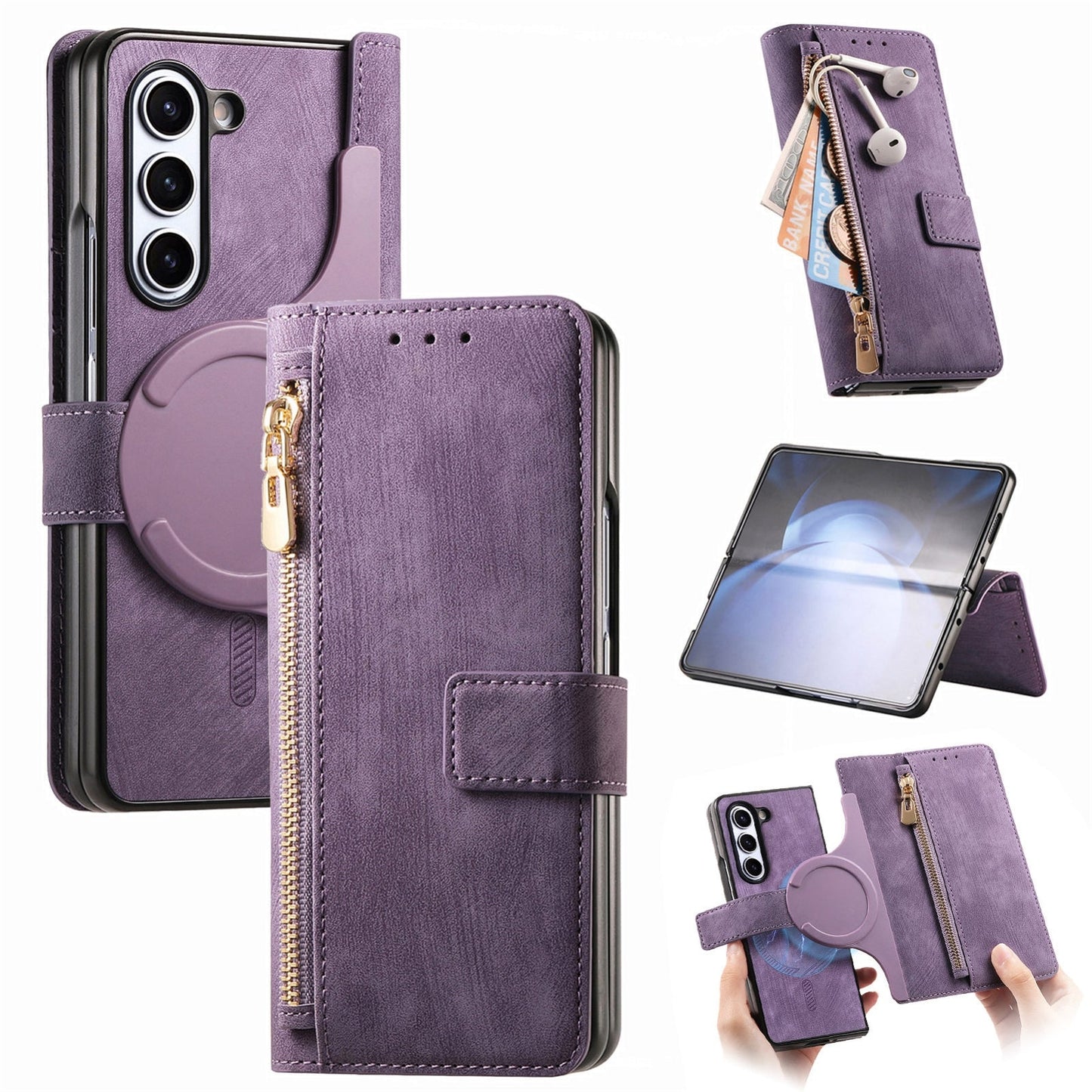 Retro MagSafe Magnetic Zipper Wallet Leather Case