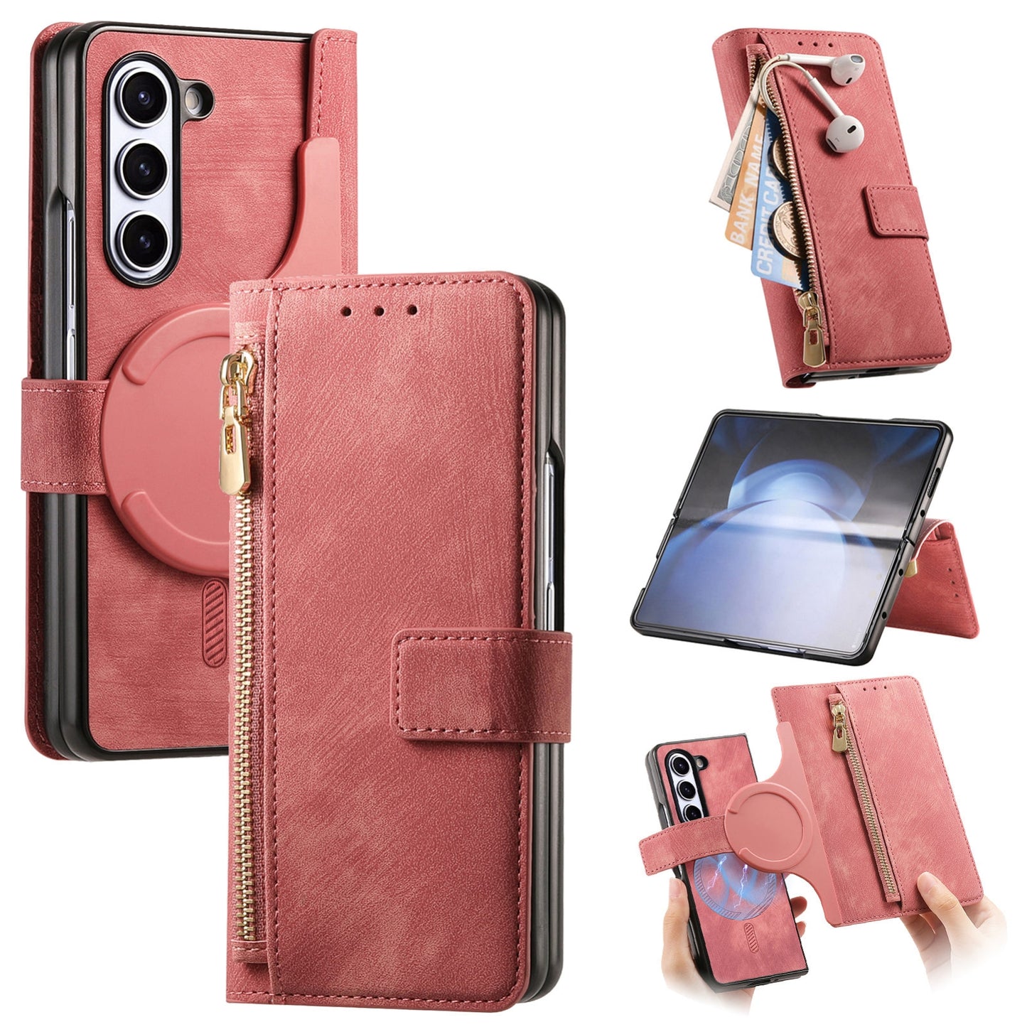 Retro MagSafe Magnetic Zipper Wallet Leather Case