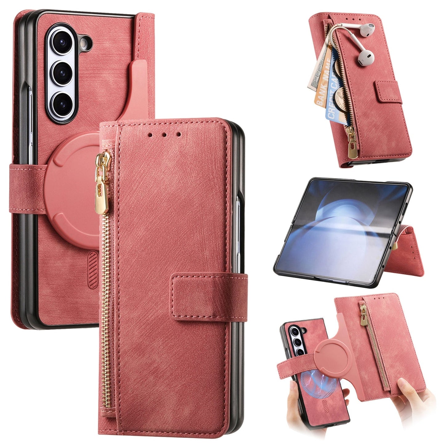 Retro MagSafe Magnetic Zipper Wallet Leather Case