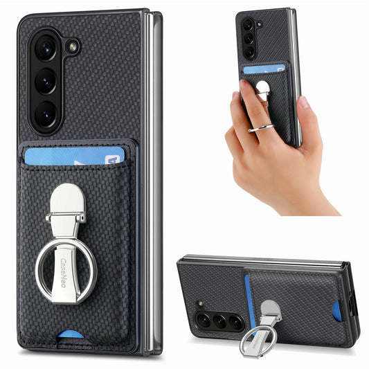 Carbon Fiber Wallet Fold Case with Ring Holder