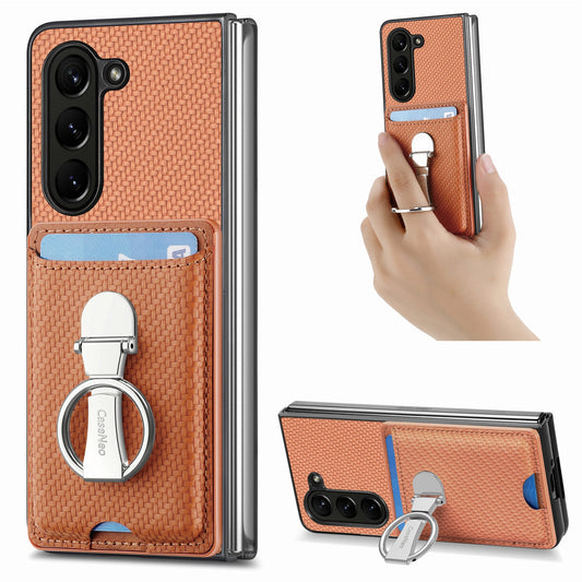 Carbon Fiber Wallet Fold Case with Ring Holder