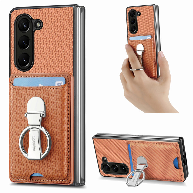 Carbon Fiber Wallet Fold Case with Ring Holder