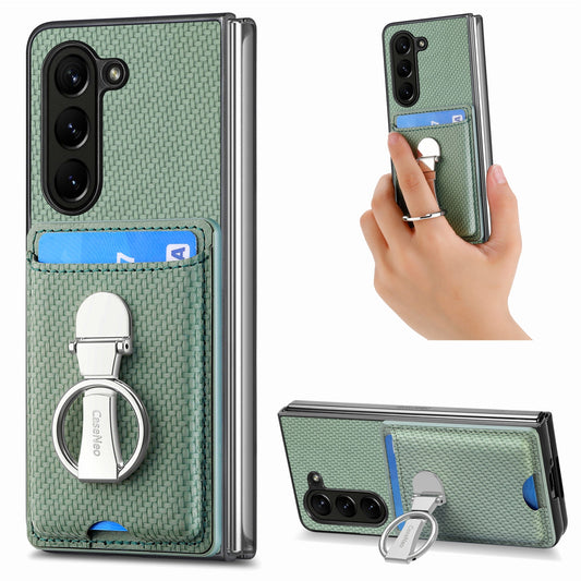 Carbon Fiber Wallet Fold Case with Ring Holder