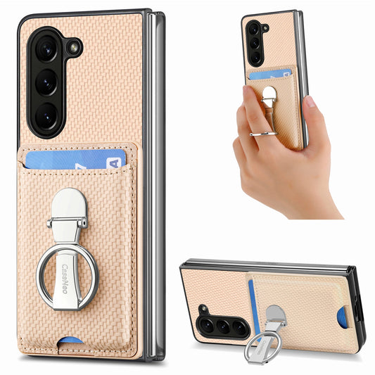 Carbon Fiber Wallet Fold Case with Ring Holder