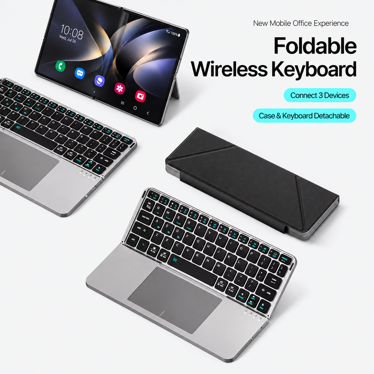 Accessories Foldable Bluetooth Keyboard with Touchpad – View 2