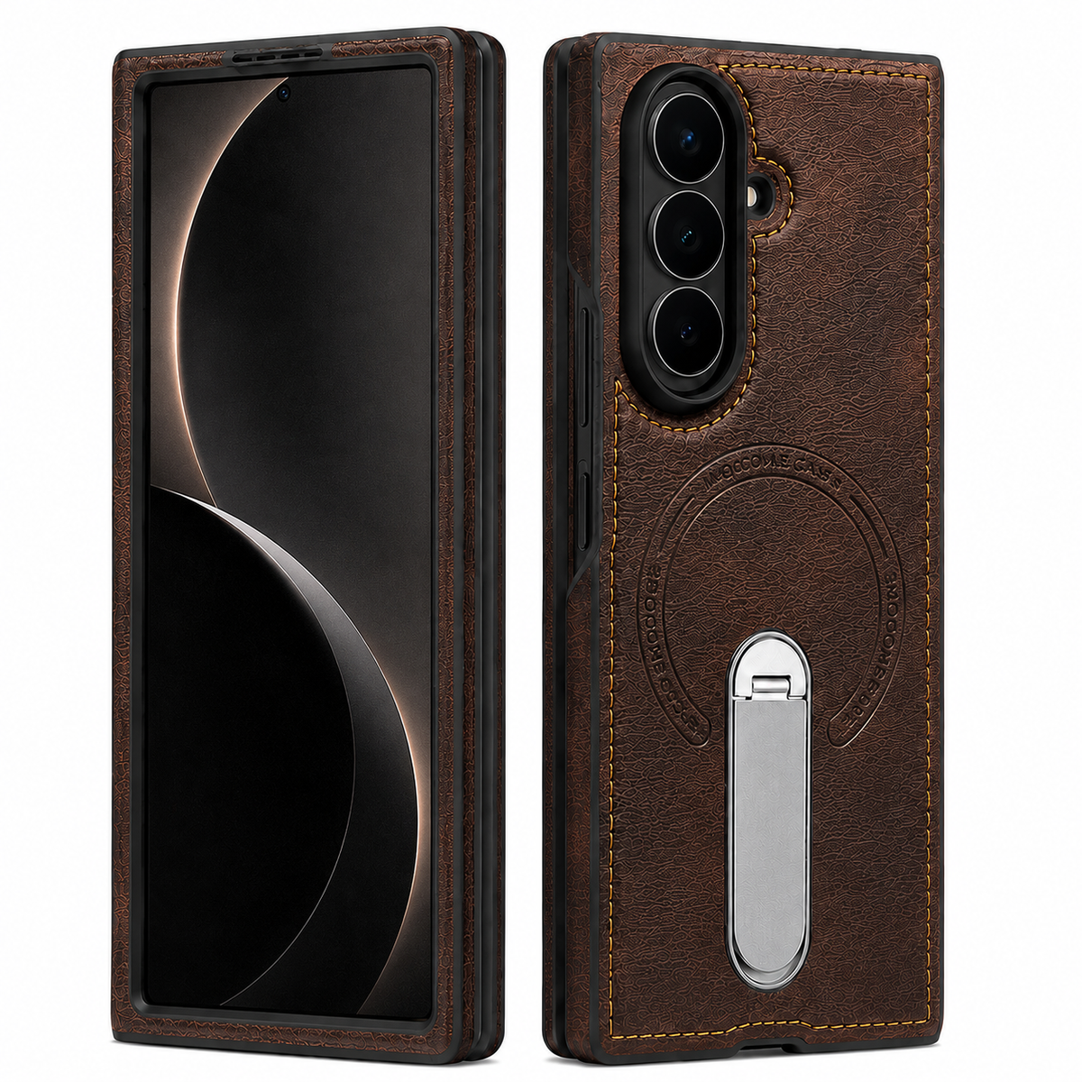 Galaxy Z Fold 6 Leather Case with Kickstand and Wireless Charging