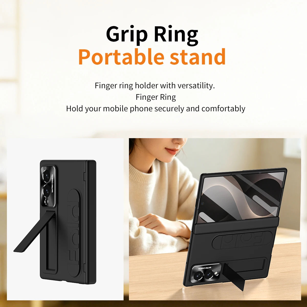 Galaxy Z Fold 8 Kickstand Case with Ring Holder and Grip – View 3