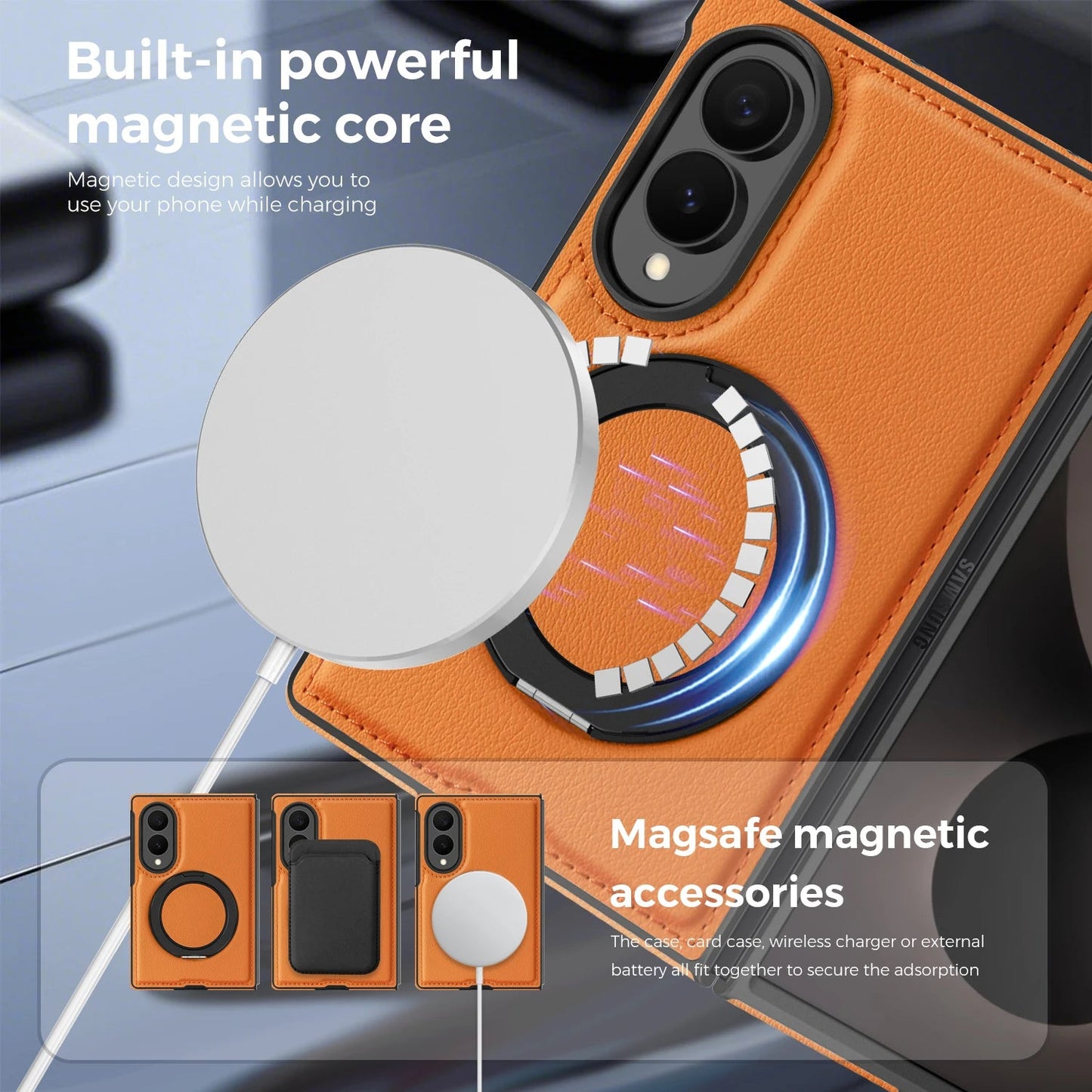Galaxy Z Fold 8 Leather MagSafe Case with 360 Rotating Kickstand – View 2
