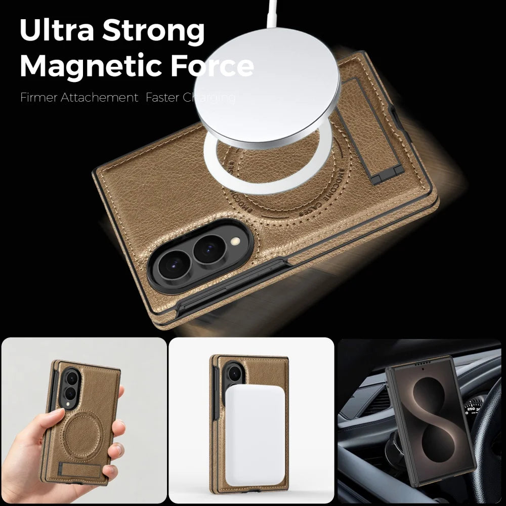 Galaxy Z Fold 8 Ultra Leather MagSafe Case with Kickstand – View 2