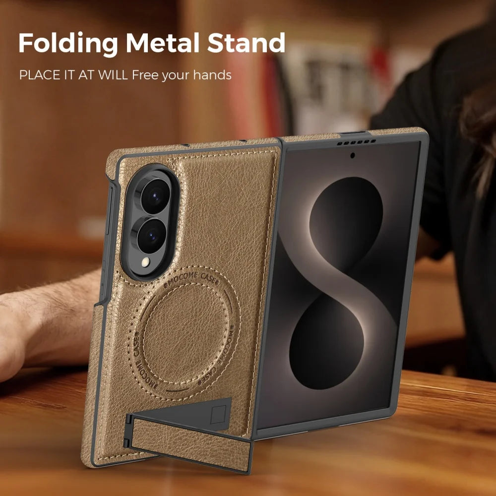Galaxy Z Fold 8 Ultra Leather MagSafe Case with Kickstand – View 3